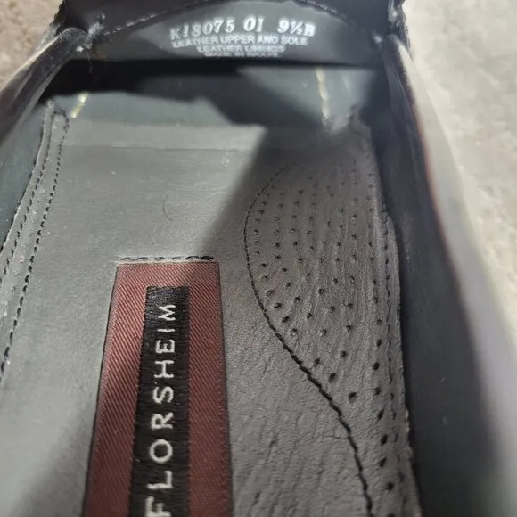 Florsheim 18075 Men's Size 9.5B Black Leather Kiltie Tassel Slip On Dress Shoes