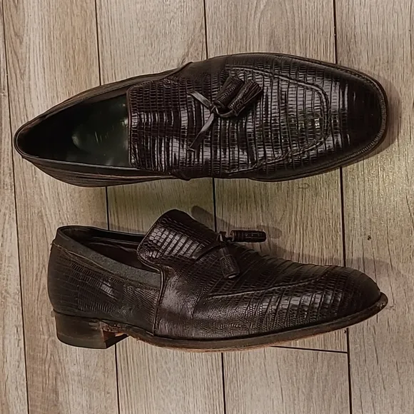 FOOTJOY Dark Brown Lizard Leather Sz 10.5 E Mens Tassel Loafers Shoes‎ VTG RARE