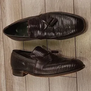 FOOTJOY Dark Brown Lizard Leather Sz 10.5 E Mens Tassel Loafers Shoes‎ VTG RARE