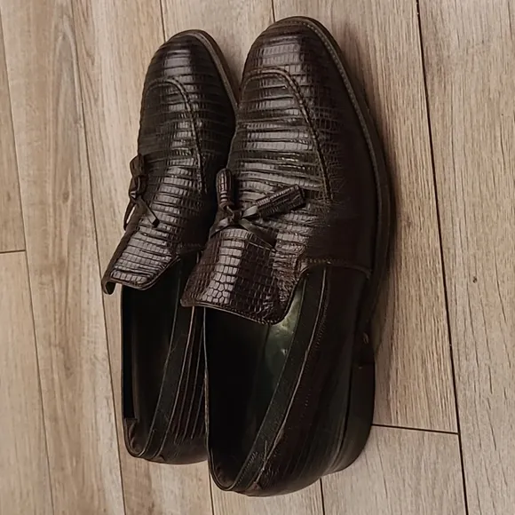 FOOTJOY Dark Brown Lizard Leather Sz 10.5 E Mens Tassel Loafers Shoes‎ VTG RARE