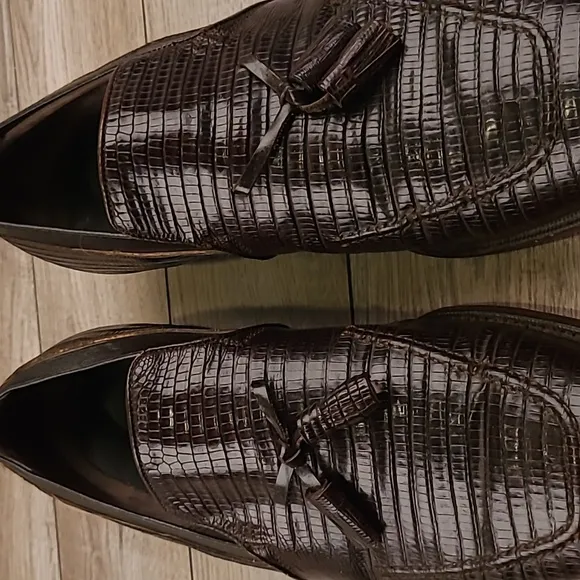 FOOTJOY Dark Brown Lizard Leather Sz 10.5 E Mens Tassel Loafers Shoes‎ VTG RARE