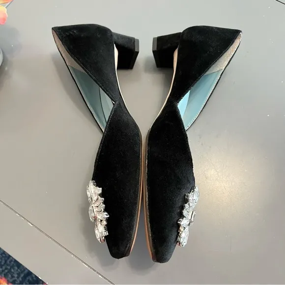Frances Valentine Jewel Embellished Black Velvet McCall Mini Block Kitten Heels