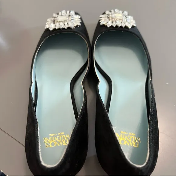 Frances Valentine Jewel Embellished Black Velvet McCall Mini Block Kitten Heels