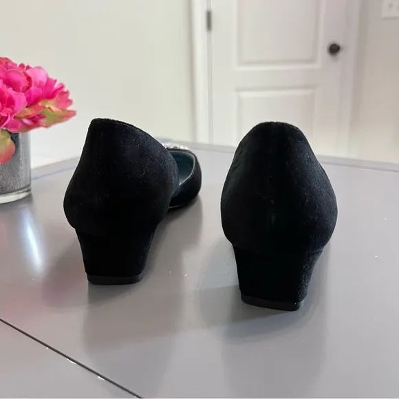Frances Valentine Jewel Embellished Black Velvet McCall Mini Block Kitten Heels