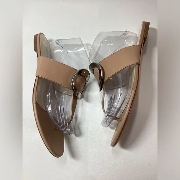 Frances Valentine Leather Slip-On Thong Sandals In Light Tan Size 11
