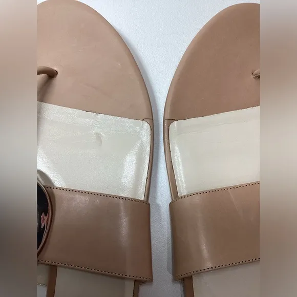 Frances Valentine Leather Slip-On Thong Sandals In Light Tan Size 11