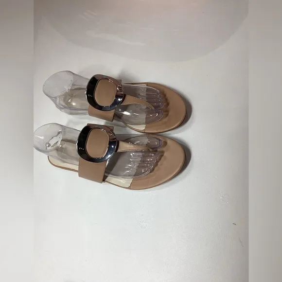 Frances Valentine Leather Slip-On Thong Sandals In Light Tan Size 11
