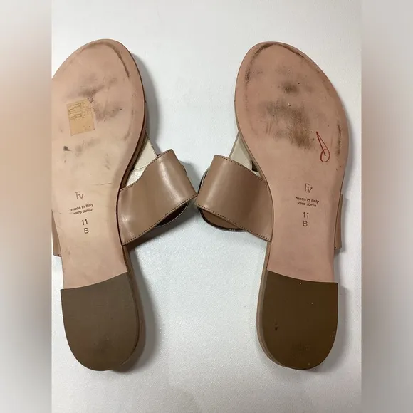 Frances Valentine Leather Slip-On Thong Sandals In Light Tan Size 11