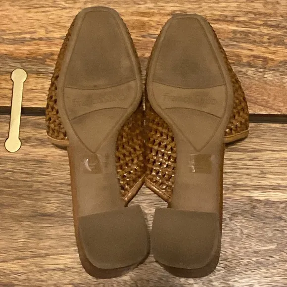 Franco Sarto Brown Leather Woven Mules Heels Sz 10