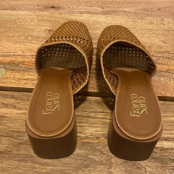 Franco Sarto Brown Leather Woven Mules Heels Sz 10
