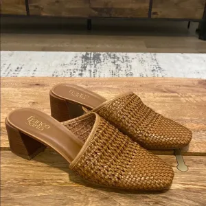 Franco Sarto Brown Leather Woven Mules Heels Sz 10