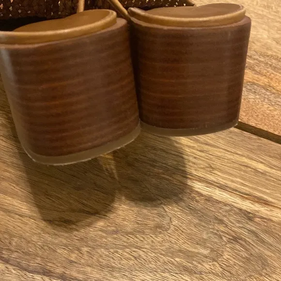 Franco Sarto Brown Leather Woven Mules Heels Sz 10