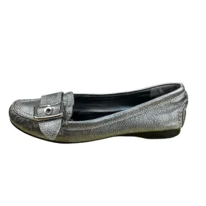 Franco Sarto Kody Silver Pebbled Leather Loafers with Buckle Accent - Size 7.5