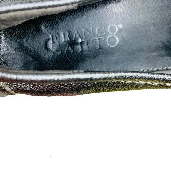 Franco Sarto Kody Silver Pebbled Leather Loafers with Buckle Accent - Size 7.5