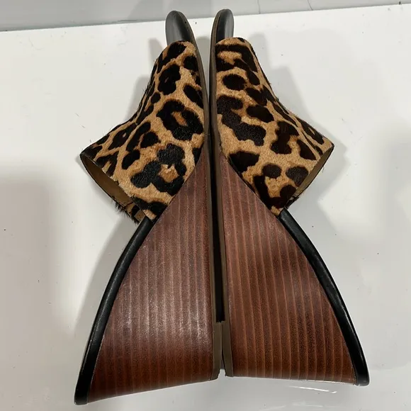 Franco Sarto Leopard Print Leather Wedge Sandals, Size 7.5