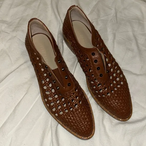 FRĒDA SALVADOR Brown Leather Oxford Slip-On Shoes