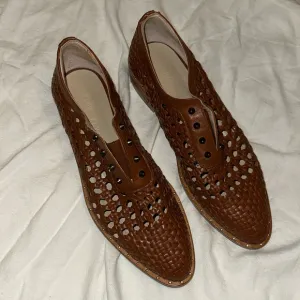 FRĒDA SALVADOR Brown Leather Oxford Slip-On Shoes