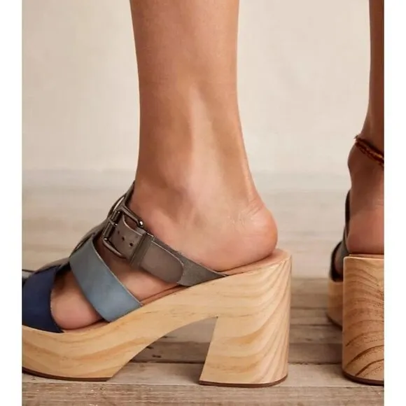 Free People Bellevue Clogs Leather Wood Fisherman Sandals Slides 11 River