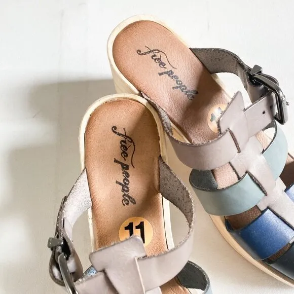 Free People Bellevue Clogs Leather Wood Fisherman Sandals Slides 11 River