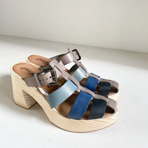 Free People Bellevue Clogs Leather Wood Fisherman Sandals Slides 11 River