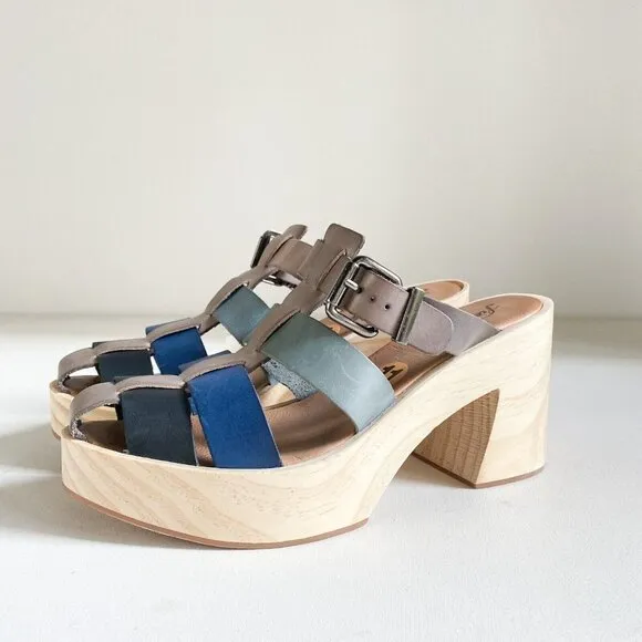 Free People Bellevue Clogs Leather Wood Fisherman Sandals Slides 11 River