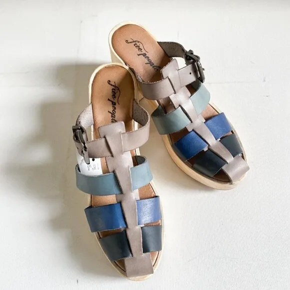 Free People Bellevue Clogs Leather Wood Fisherman Sandals Slides 11 River