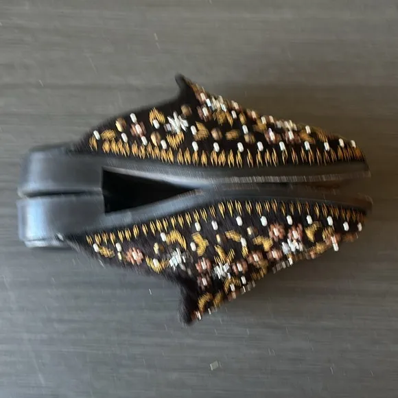 Free People Cosmic Beaded Velvet Slip On Loafer Mule Shoes Black Velvet 36 / 6
