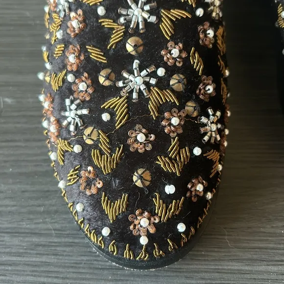 Free People Cosmic Beaded Velvet Slip On Loafer Mule Shoes Black Velvet 36 / 6