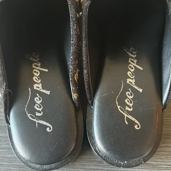 Free People Cosmic Beaded Velvet Slip On Loafer Mule Shoes Black Velvet 36 / 6