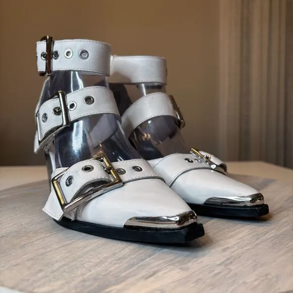 Free People Jeffrey Campbell White Distressed Leather Hendrix Heels Size 6.5