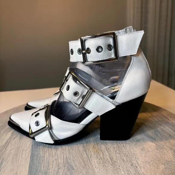 Free People Jeffrey Campbell White Distressed Leather Hendrix Heels Size 6.5