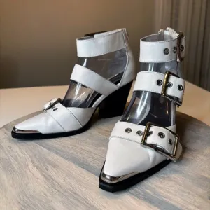 Free People Jeffrey Campbell White Distressed Leather Hendrix Heels Size 6.5