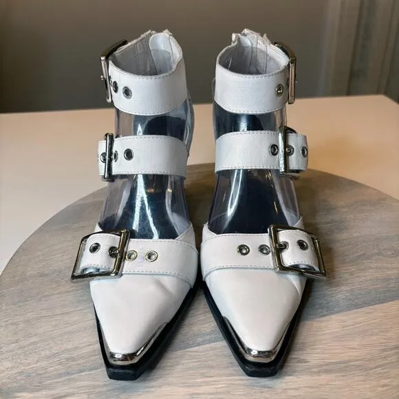 Free People Jeffrey Campbell White Distressed Leather Hendrix Heels Size 6.5