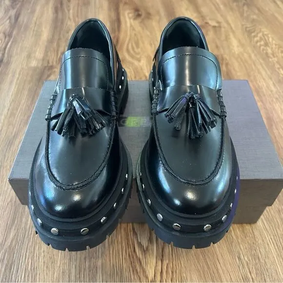 FREE PEOPLE black leather platform vintage loafers shoes women’s 8.5 new