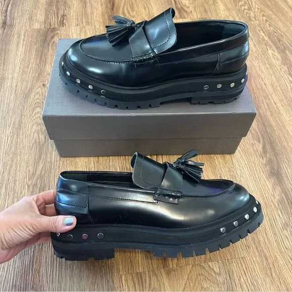 FREE PEOPLE black leather platform vintage loafers shoes women’s 8.5 new