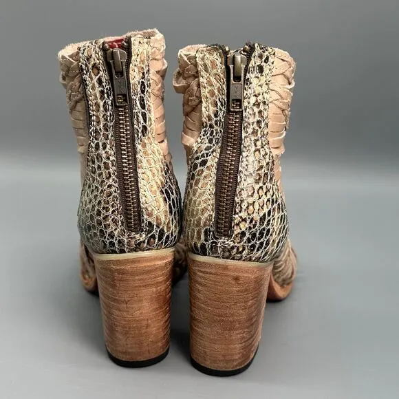 Freebird By Steven Beige Bela Shoe Womens 7 Tan Strappy Woven Heels Sandal Zip