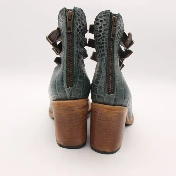 Freebird By Steven Randi Women's Size 11 Booties Embossed Leather Heels Shoes