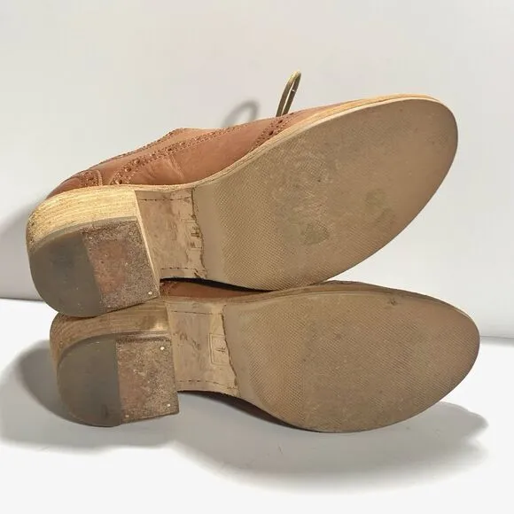 FRYE Brown Leather Wing Tip Laced Oxfords Heels Shoes Women's Sz 7.5