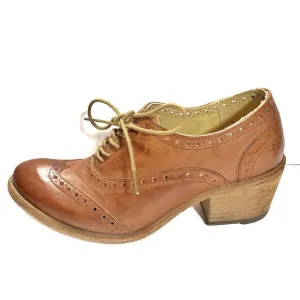 FRYE Brown Leather Wing Tip Laced Oxfords Heels Shoes Women's Sz 7.5