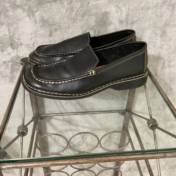 Frye Corsica Leather Loafers Shoes Men’s 10 Black Casual Thick stitch 90’s,Y2K