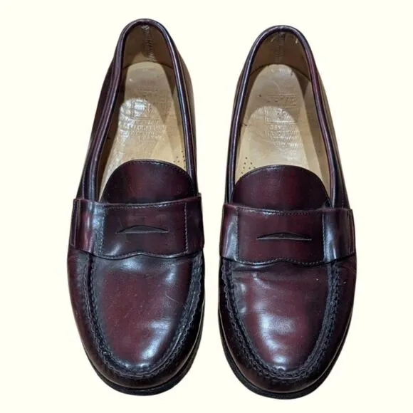 FRYE Men's 10 1/2 M Burgundy Leather Penny Loafers Dress Shoes