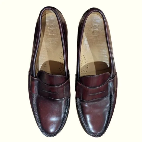 FRYE Men's 10 1/2 M Burgundy Leather Penny Loafers Dress Shoes