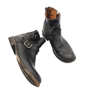 Frye Tyler Engineer Black Leather Moto Buckle Zipper Ankle Booties Womens 8.5
