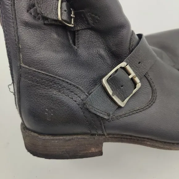 Frye Tyler Engineer Black Leather Moto Buckle Zipper Ankle Booties Womens 8.5