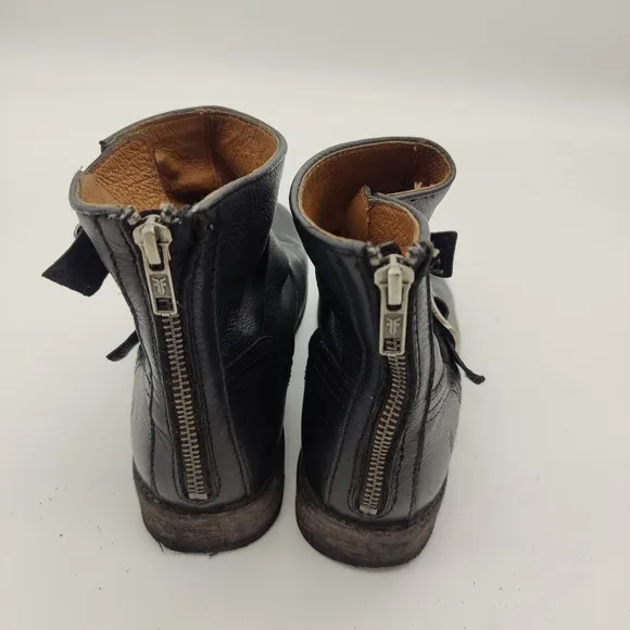 Frye Tyler Engineer Black Leather Moto Buckle Zipper Ankle Booties Womens 8.5