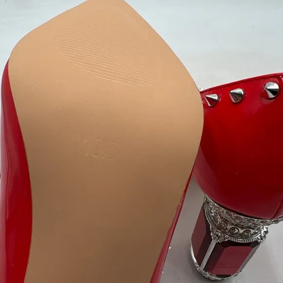 FSJ Red Bridal Pointed Toe High Heel Crystal Pumps Slip on Wedding Rivets Shoes
