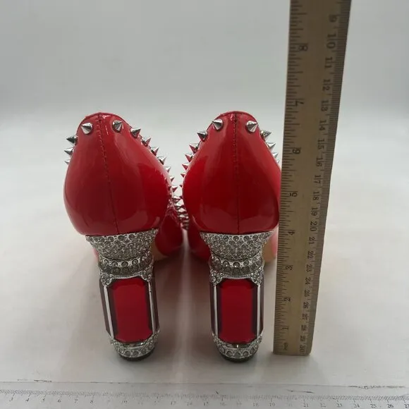 FSJ Red Bridal Pointed Toe High Heel Crystal Pumps Slip on Wedding Rivets Shoes