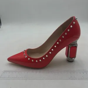 FSJ Red Bridal Pointed Toe High Heel Crystal Pumps Slip on Wedding Rivets Shoes