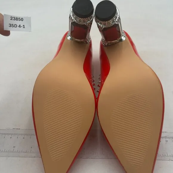 FSJ Red Bridal Pointed Toe High Heel Crystal Pumps Slip on Wedding Rivets Shoes