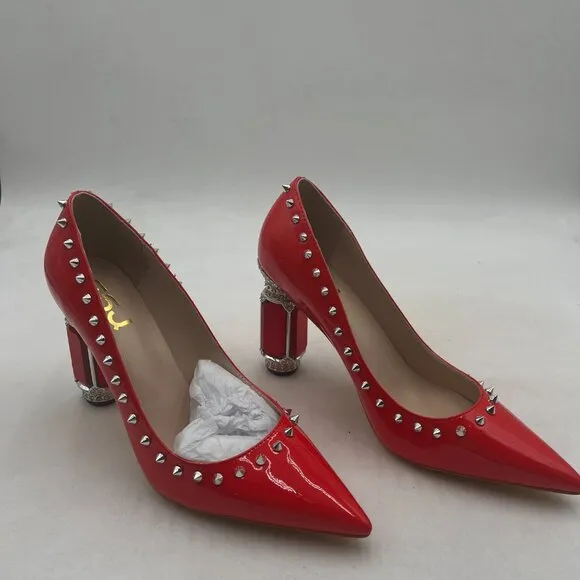 FSJ Red Bridal Pointed Toe High Heel Crystal Pumps Slip on Wedding Rivets Shoes